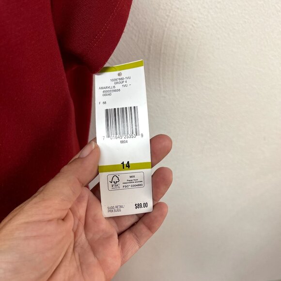 NWT Evan Picone Amaryllis Red Casual Short Sleeve Dress sz 14 - Picture 3 of 4